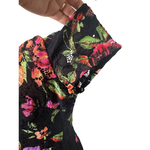 SIENA Lace Floral Print Off-The-Shoulder Neck Short Sleeve Sheath Midi Dress 10 - Picture 6 of 8